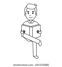 man reading textbook character