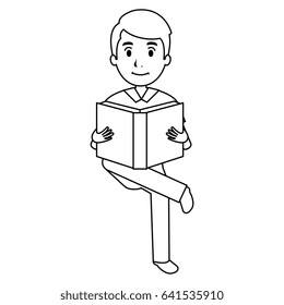man reading textbook character