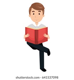 man reading textbook character