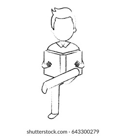 man reading textbook character