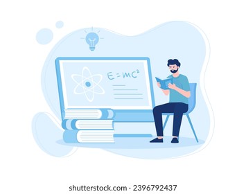 man is reading while sitting learning knowledge book trending concept flat illustration