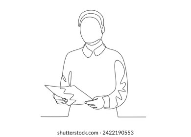 A man is reading. Woman in office one-line drawing