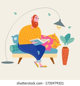 A man reads a book. Vector illustration.