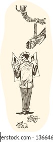 A man reads a newspaper spy gives information characters gossip macabre noir people emotions conspiracy sneak whisper snitch out denunciation