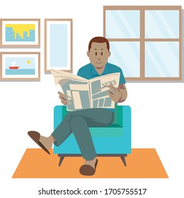 El hombre lee el periódico. Ilustración vectorial Caricatura aislada.