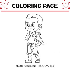 man is ready collage holding big ruler coloring page for kids