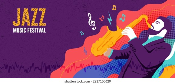 a man really enjoys playing the saxophone for jazz music illustration