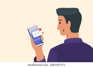 Man Receive Mobile Phone Notification Message