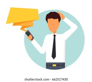 Man receive worrying message. People character vector illustration.
