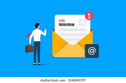 A man received an job interview invitation by an email, invitation to find the best candidates, job offer for applicant 