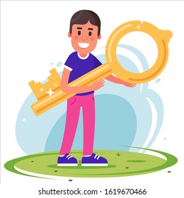 the man received the key to the apartment. rent a house. Flat character vector illustration.