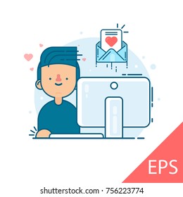 The man received a letter. Love correspondence. Vector modern line design illustrative icon