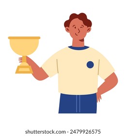 man received the trophy award isolated