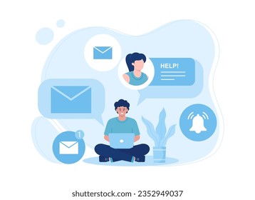 man is receiving contact from via email trending concept flat illustration