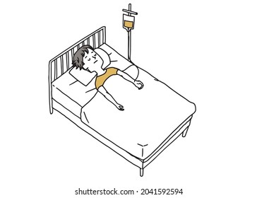 A man receiving an IV in bed