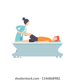 Man Receiving Leg Physical Therapy, Medical Rehabilitation, Physical Therapy Activity Vector Illustration