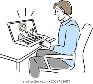 Man receiving online counseling illustration vector hand drawing