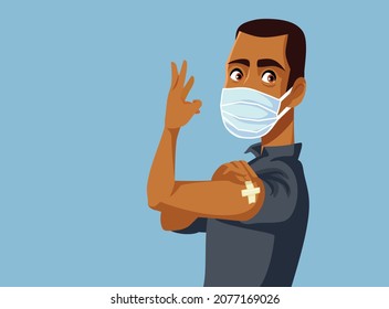 Man Receiving Third Booster Vaccine Dose Vector Illustration. Patient immunized with another shot of anti-viral serum for better protection against coronavirus 
