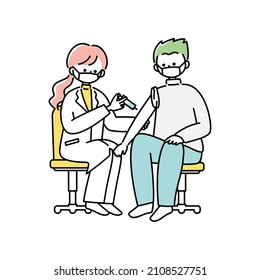 A man receiving a vaccinationn (with surgical mask)