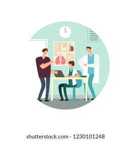 Man at the reception of a doctor flat vector illustration