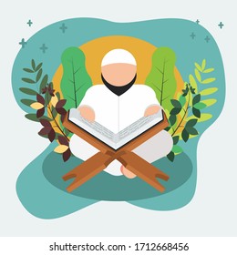 Man reciting al quran vector illustration