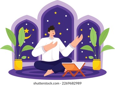 Man Reciting And Praying Illustration