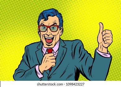 man recommends, like, finger up. Pop art retro vector illustration vintage kitsch drawing