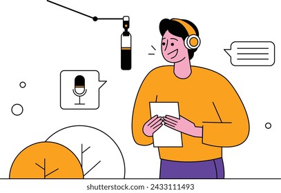 Man is recording a podcast