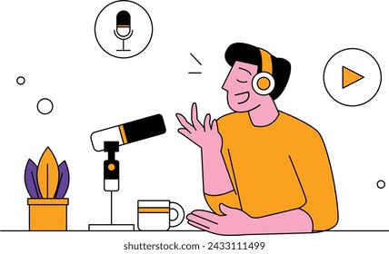Man is recording for a podcast