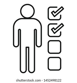 Man recruitment points icon. Outline man recruitment points vector icon for web design isolated on white background
