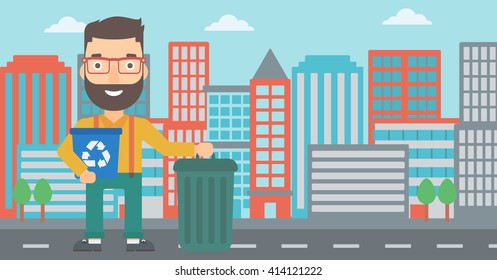 Man with recycle bins.