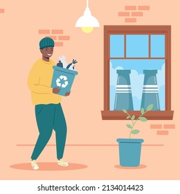 man with a recycle trash in the home