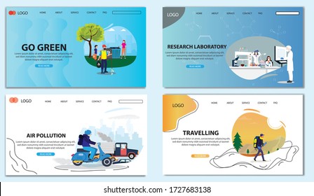 Man recycle trash on the garden. Air Pollution showing on the roadway near industrial area. Science students working in the laboratory at the university. Web Template Concept. Landing Page Concept