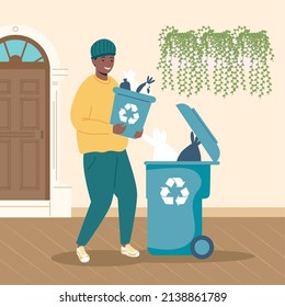 man recycling waste in a bin