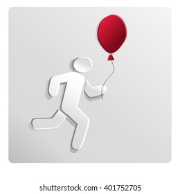 man with red balloon. cu-out paper  design elements