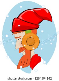 man with a red beard wearing headphones listening to music