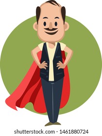 Man with red cape, illustration, vector on white background.