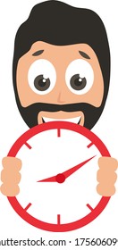Man with red clock, illustration, vector on white background