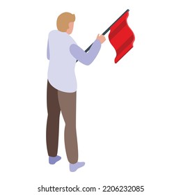 Man with red flag icon. Isometric of man with red flag vector icon for web design isolated on white background