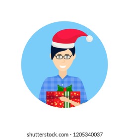 man red hat face avatar new year merry christmas concept flat male cartoon character portrait vector illustration