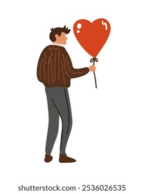 Man with a red heart balloon,