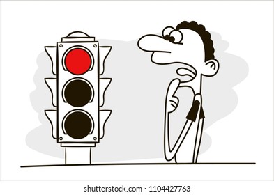 Man with red lights. Funny vector.