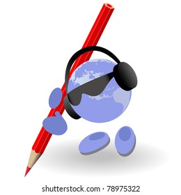 The man with a red  pencil on a white background