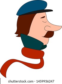 Man with red scarf, illustration, vector on white background.