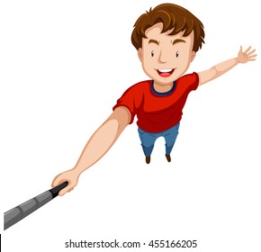 Man in red shirt holding stick illustration