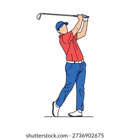 A man in a red shirt swinging a golf club