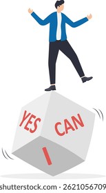 a man in a red tie is pleased with his achievement and cubes with letters,

