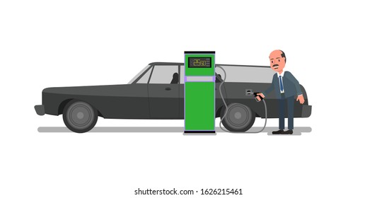 A man refueling a car. Vector illustration, flat style.