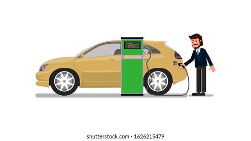 A man refueling a car. Vector illustration, flat style.