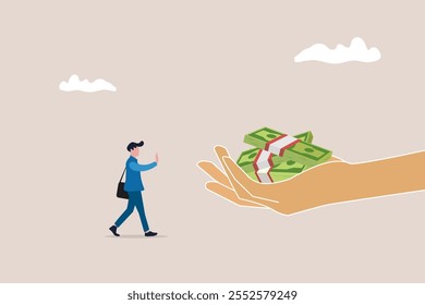 El hombre rechaza el dinero. Concepto de Stop corrupción, anti soborno